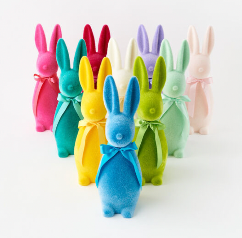 Flocked Button Nose Bunny, Medium - Bright Assorted Colors