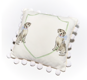 Puppy Dog with Blue Bow Pillow