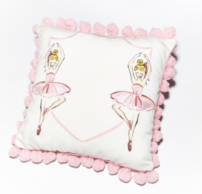 Ballerina Pillow with Pink Pom Poms