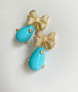 Pave Bow and Turquoise Embellished Drop