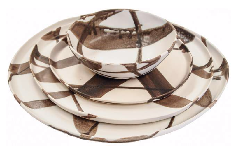 Round Dinner Plate, Urban Dinnerware in Charcoal Abstract Stripe
