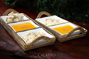 Rect Tray w/ 3 dividers INCLUDES Pillivuyt 3 square dishes