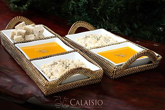 Rect Tray w/ 3 dividers INCLUDES Pillivuyt 3 square dishes