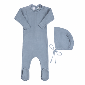 Rolled Collar Ribbed Knit Romper with Hat