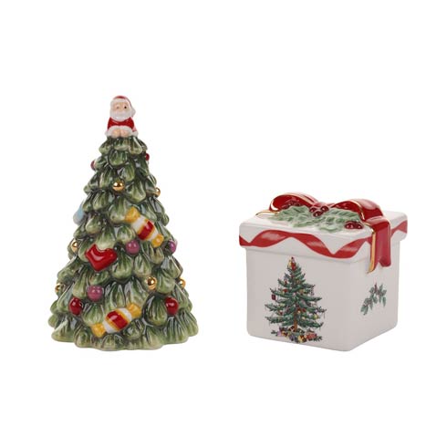 Christmas Tree Figural Tree and Gift Salt and Pepper Set