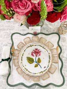 Linen Scalloped Square | Lily White with Pine Trim