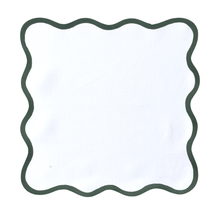 Load image into Gallery viewer, Linen Scalloped Square | Lily White with Pine Trim